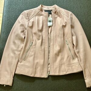 Neiman Marcus Blush Leather Moto Jacket